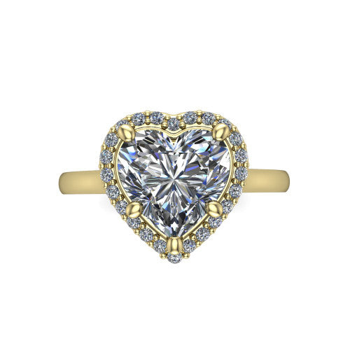 Andrea heart halo engagement ring in 18K Yellow Gold, top-down view showing the heart center diamond and pave halo from above