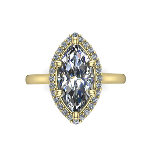Dream marquise halo engagement ring in 14K Yellow Gold, top-down view showing the marquise center diamond framed by a pave halo