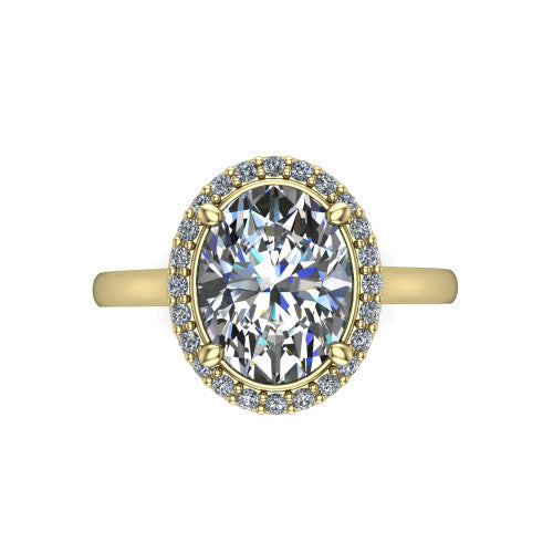 Andrea oval halo engagement ring in 14K Yellow Gold, top-down view showing the oval center diamond and pave halo from above