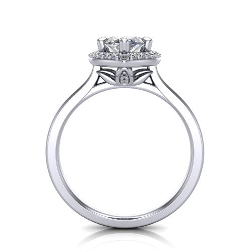 Delaney marquise halo engagement ring in 14K White Gold, through-finger front profile showing the leaf-inspired basket gallery