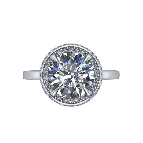 Angela round halo engagement ring in Platinum, top-down view showing the round center diamond framed by a double-row halo
