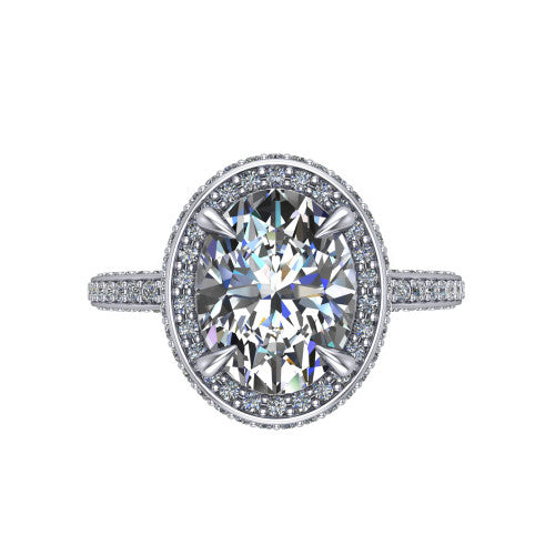 Malia oval halo engagement ring in 14K White Gold, top-down view showing the oval center diamond framed by a pave halo