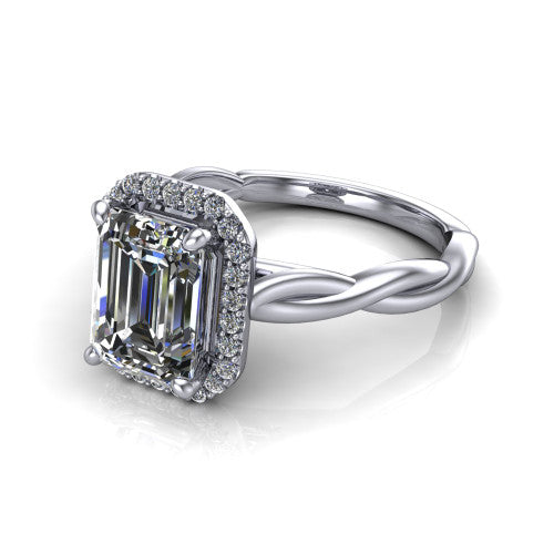 Alora Emerald Shape Halo Engagement Ring in Platinum