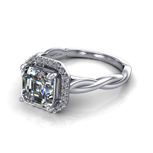 Alora Square Emerald Shape Halo Engagement Ring in 14K White Gold