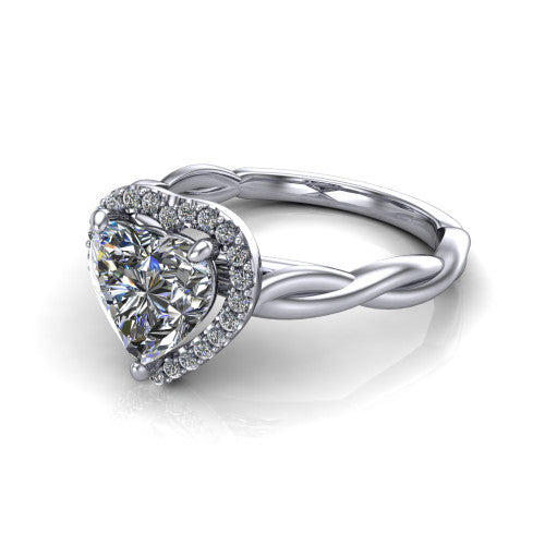 Alora Heart Shape Halo Engagement Ring in 18K White Gold
