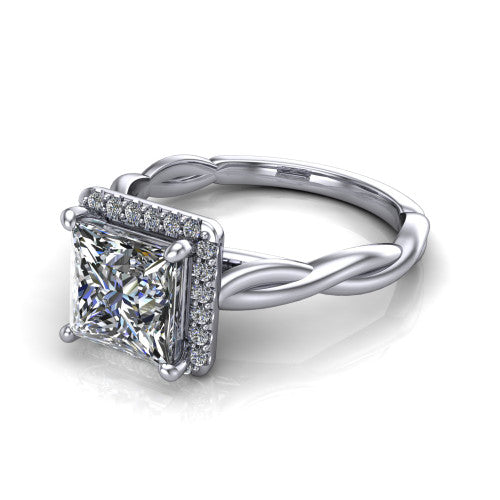 Alora Princess Shape Halo Engagement Ring in 18K White Gold