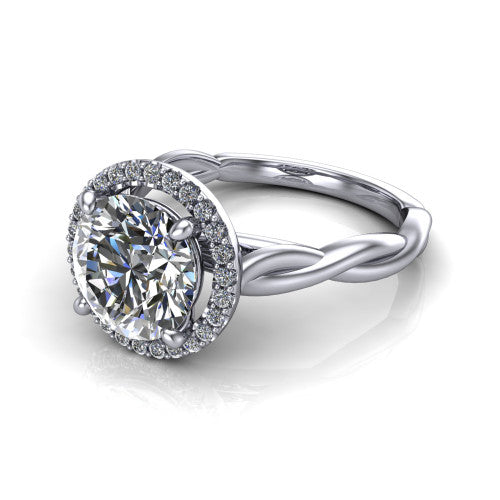 Alora Round Shape Halo Engagement Ring in 18K White Gold