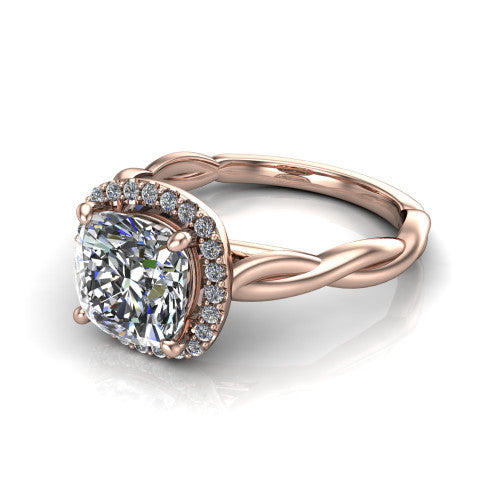 Alora Cushion Shape Halo Engagement Ring in 14K Rose Gold