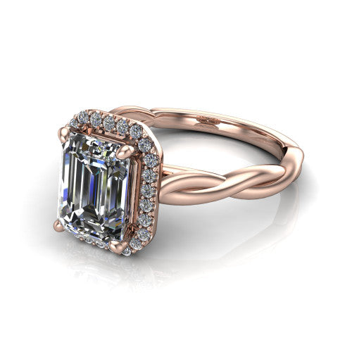 Alora Emerald Shape Halo Engagement Ring in 14K Rose Gold