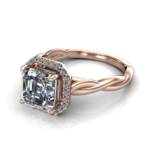 Alora Square Emerald Shape Halo Engagement Ring in 18K Rose Gold