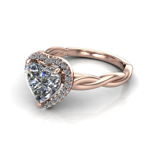 Alora Heart Shape Halo Engagement Ring in 14K Rose Gold