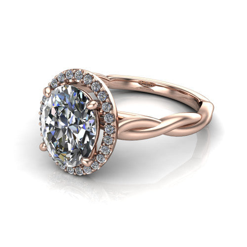 Alora Oval Shape Halo Engagement Ring in 14K Rose Gold