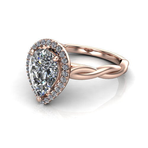 Alora Pear Shape Halo Engagement Ring in 14K Rose Gold
