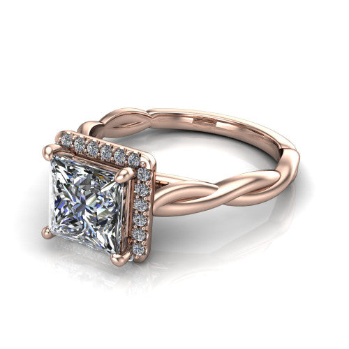 Alora Princess Shape Halo Engagement Ring in 14K Rose Gold