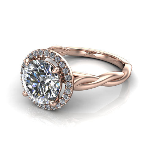 Alora Round Shape Halo Engagement Ring in 14K Rose Gold