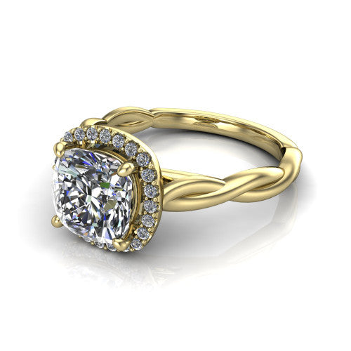 Alora Cushion Shape Halo Engagement Ring in 18K Yellow Gold