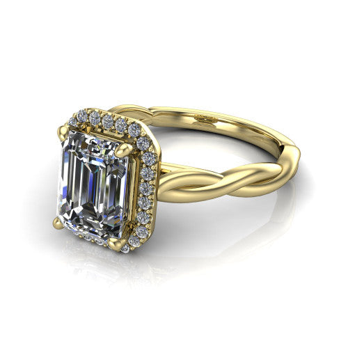 Alora Emerald Shape Halo Engagement Ring in 18K Yellow Gold