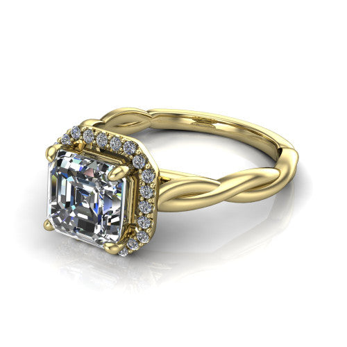 Alora Square Emerald Shape Halo Engagement Ring in 18K Yellow Gold