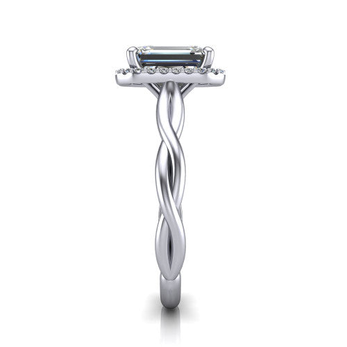 Alora Emerald Shape Halo Engagement Ring in 18K White Gold