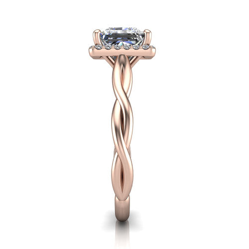 Alora Princess Shape Halo Engagement Ring in 14K Rose Gold