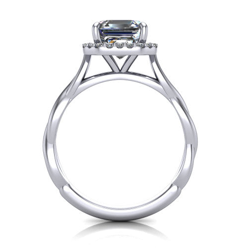 Alora Square Emerald Shape Halo Engagement Ring in 14K White Gold