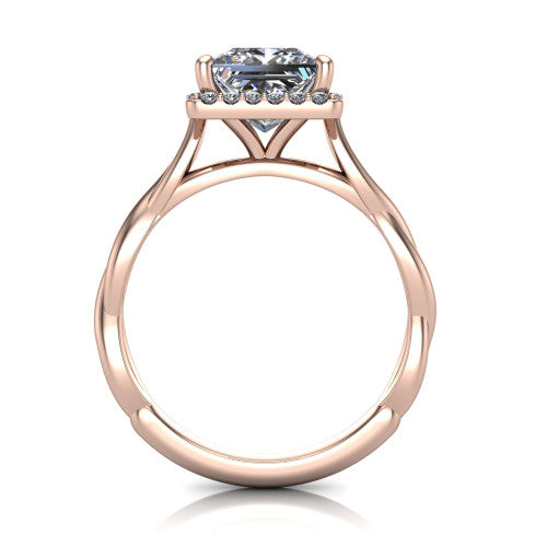 Alora Princess Shape Halo Engagement Ring in 18K Rose Gold