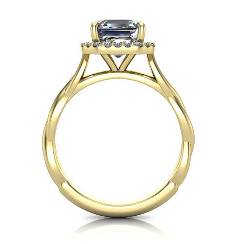 Alora Square Emerald Shape Halo Engagement Ring in 18K Yellow Gold