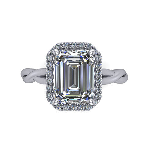 Alora Emerald Shape Halo Engagement Ring in 14K White Gold
