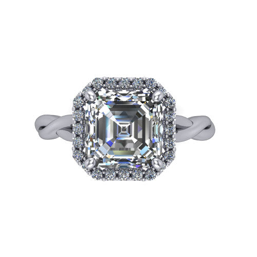 Alora Square Emerald Shape Halo Engagement Ring in Platinum