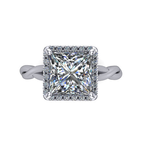 Alora Princess Shape Halo Engagement Ring in Platinum