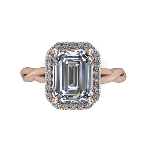 Alora Emerald Shape Halo Engagement Ring in 14K Rose Gold