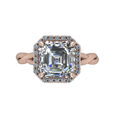 Alora Square Emerald Shape Halo Engagement Ring in 18K Rose Gold