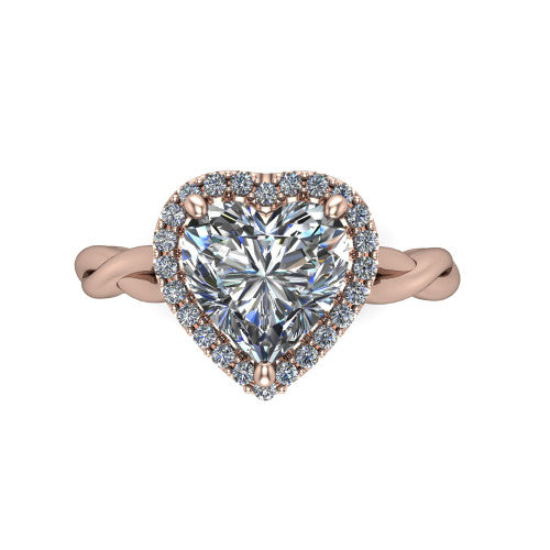 Alora Heart Shape Halo Engagement Ring in 14K Rose Gold