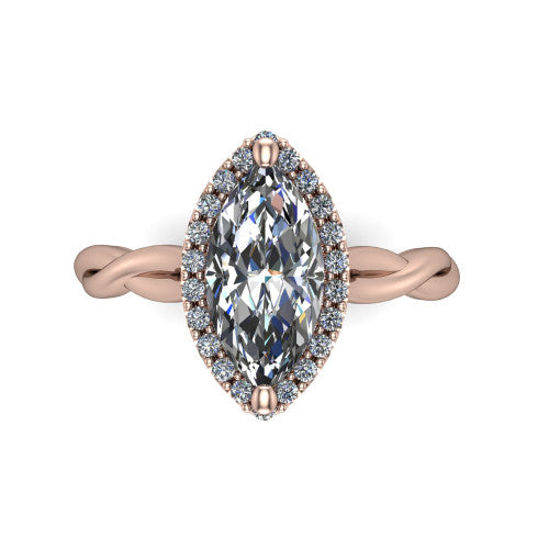 Alora Marquise Shape Halo Engagement Ring in 14K Rose Gold