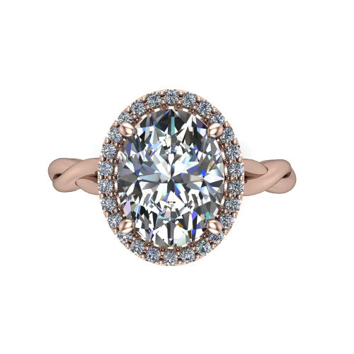 Alora Oval Shape Halo Engagement Ring in 18K Rose Gold