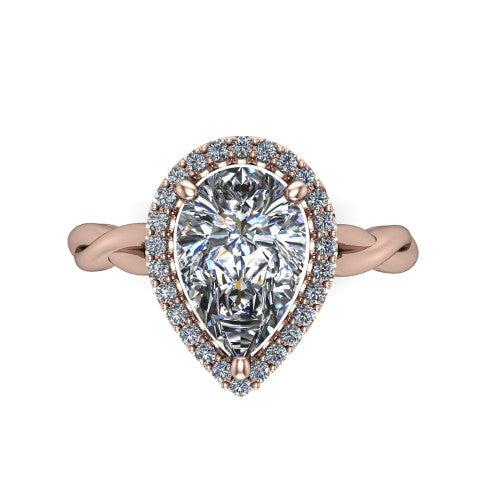Alora Pear Shape Halo Engagement Ring in 18K Rose Gold