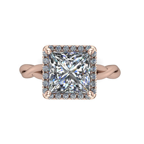Alora Princess Shape Halo Engagement Ring in 18K Rose Gold