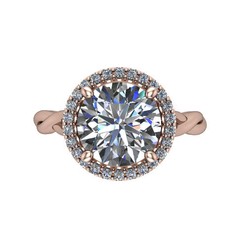 Alora Round Shape Halo Engagement Ring in 18K Rose Gold