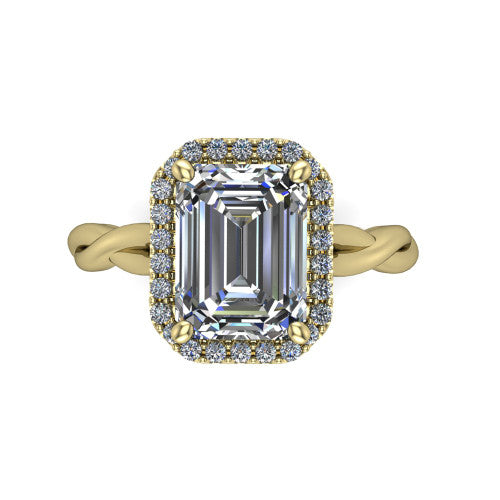 Alora Emerald Shape Halo Engagement Ring in 14K Yellow Gold