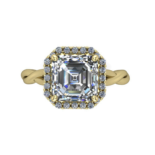 Alora Square Emerald Shape Halo Engagement Ring in 14K Yellow Gold