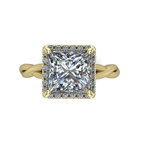 Alora Princess Shape Halo Engagement Ring in 18K Yellow Gold