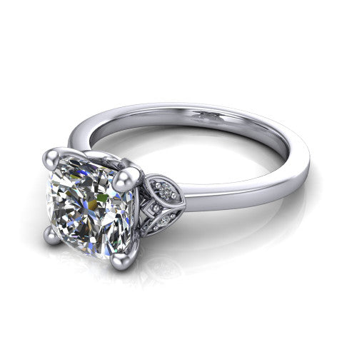 Lola cushion solitaire engagement ring in 14K White Gold, three-quarter perspective showing the cushion center diamond above a polished band