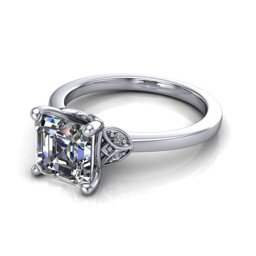 Lola square emerald solitaire engagement ring in 14K White Gold, three-quarter perspective showing the square emerald center diamond above a polished band
