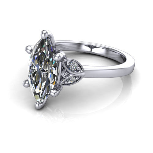 Lola marquise solitaire engagement ring in 14K White Gold, three-quarter perspective showing the marquise center diamond above a polished band