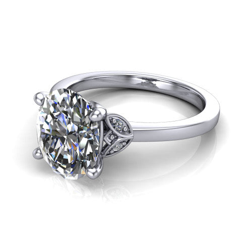 Lola oval solitaire engagement ring in 14K White Gold, three-quarter perspective showing the oval center diamond above a polished band