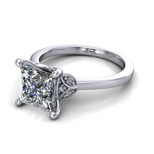 Lola princess solitaire engagement ring in 14K White Gold, three-quarter perspective showing the princess center diamond above a polished band
