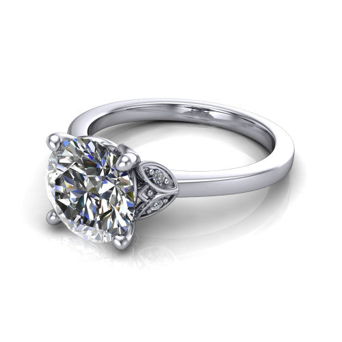 Lola round solitaire engagement ring in 14K White Gold, three-quarter perspective showing the round center diamond above a polished band
