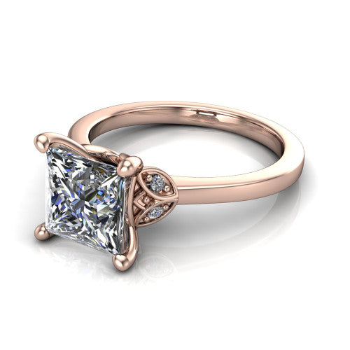 Lola princess solitaire engagement ring in 14K Rose Gold, three-quarter perspective showing the princess center diamond above a polished band