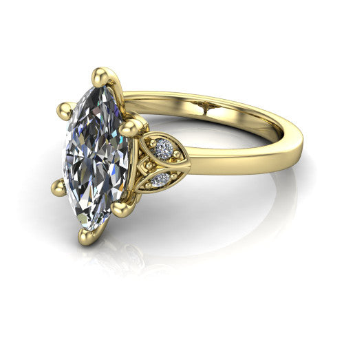 Lola marquise solitaire engagement ring in 14K Yellow Gold, three-quarter perspective showing the marquise center diamond above a polished band