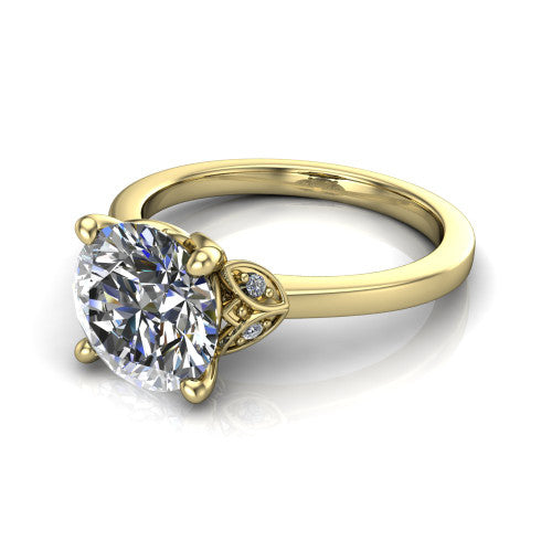 Lola round solitaire engagement ring in 18K Yellow Gold, three-quarter perspective showing the round center diamond above a polished band